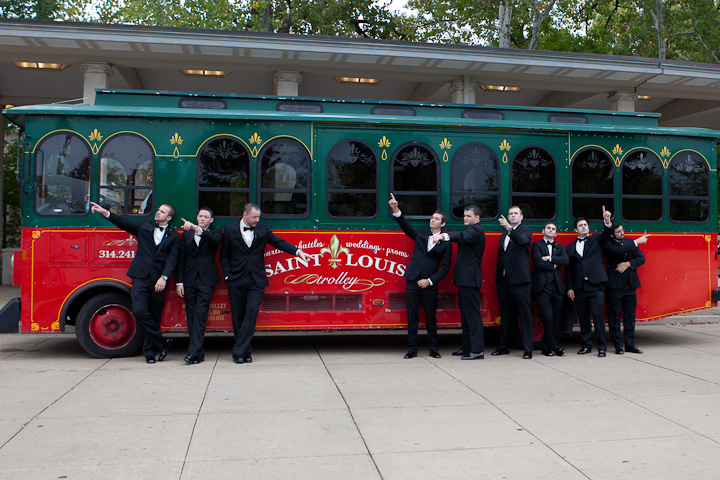 trolley in Forest Park wedding photo