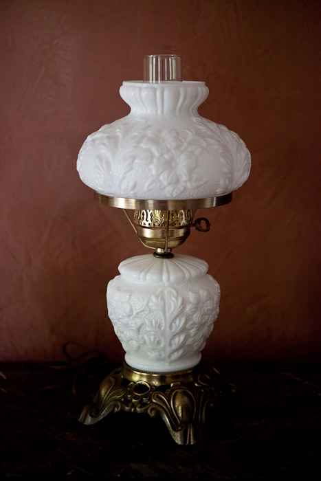 New milk glass lamp with roses