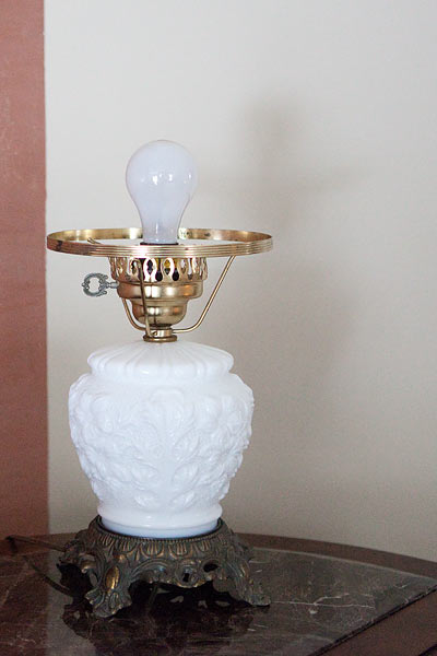 broken antique milk glass lamp