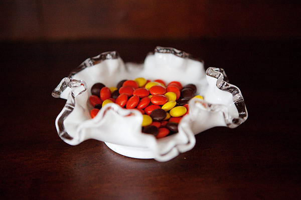 reeses pieces in candy dish