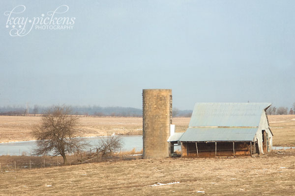 barn and silo in the winter